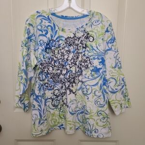 Allison Daley Blue and Green Patterned Top Large One Spot